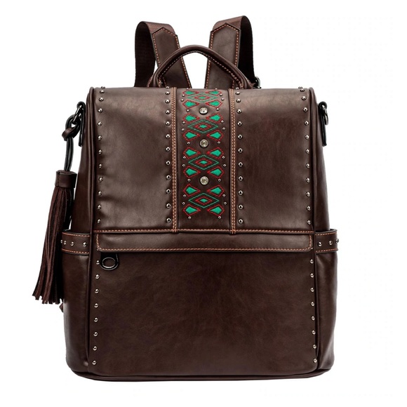 Lavawa Embroidered Fringe Rhinestone Studs Convertible Backpack Shoulder Bag - Picture 3 of 4